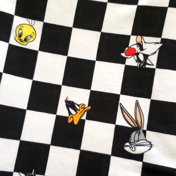 LOONEY TUNES Tweety Bugs Daffy Sylvester short sleeve checkerboard tee M 7-9 - Picture 2 of 7